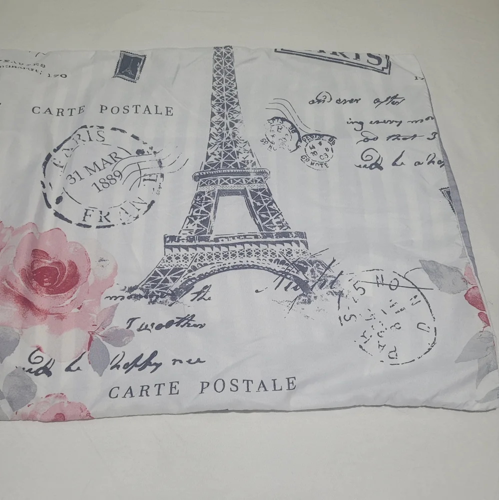 King Pillowcase Paris Graphic Print Pattern Bedding Decor Stripe Eiffel Tower